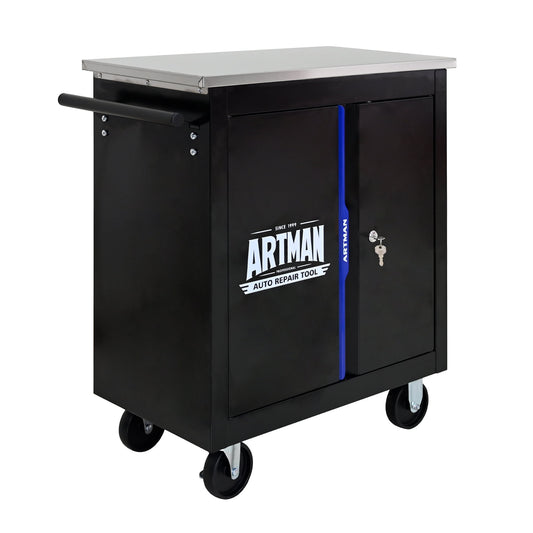 POVANLI Double-door clapboard Multifunctional tool cart. with Key Locking and 4 Toolbox On Wheels, Metal, Suitable for Garages, Warehouses, Workshops, Repair Shops(Black+Blue)