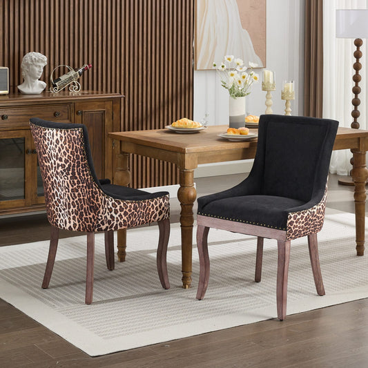 GAKMCIL Upholstered Dining Chairs, Ultra Side Dining Room Chairs with Bronze Nail Head, Tufted Cushion Back Elegant Accent Chairs with Solid Wood Legs, Leopard Print (Set of 2)