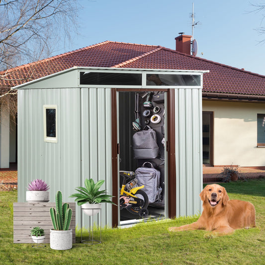 Aurlrtil 6 x 5FT Outdoor Metal Storage Shed with Window and Metal foundation for Garden,Lawn White