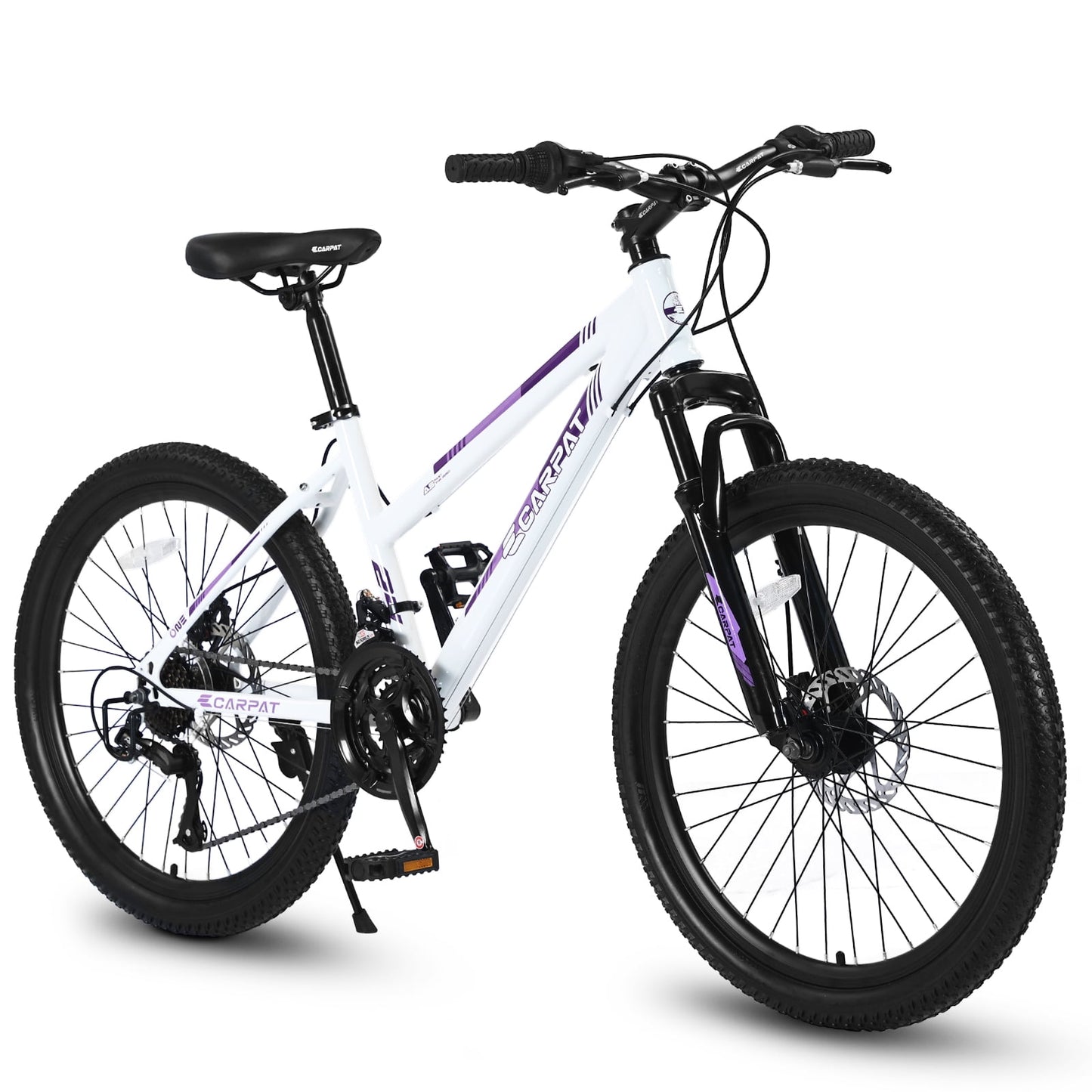 POWANLI 24" Mountain Bike for Teenagers Girls Women, 21 Speeds Mountain Bicycles with Dual Disc Brakes and 100mm Front Suspension, White(Gift)