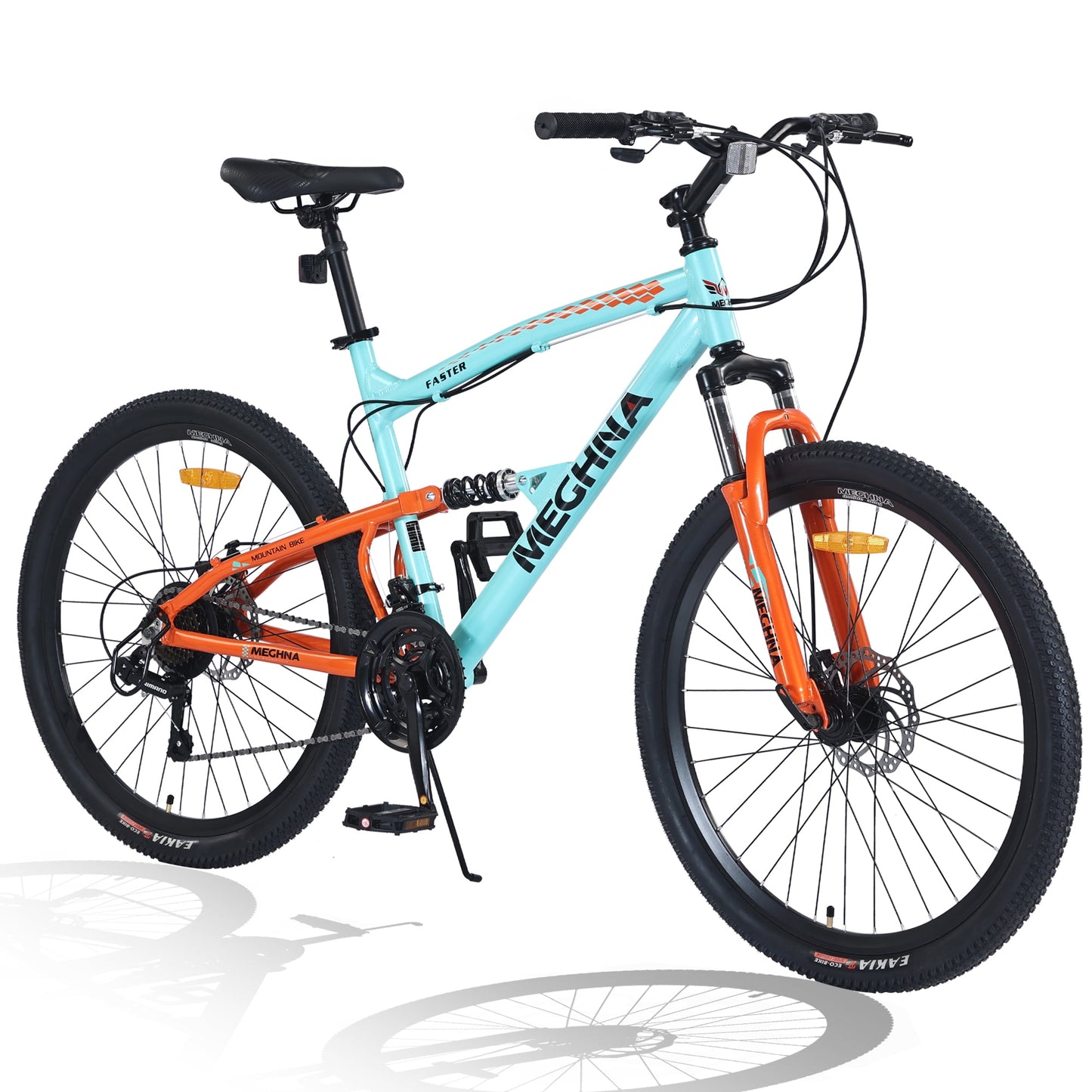 POWANLI 26 inch Mountain Bike 21-Speed Dual Suspension Aluminum Alloy Frame for Boys/Girls/Men/Women,26*2.1 Inflatable rubber tires,85% assembled,Adjustable Seat,Adults ages 14+,Gift(Cyan)