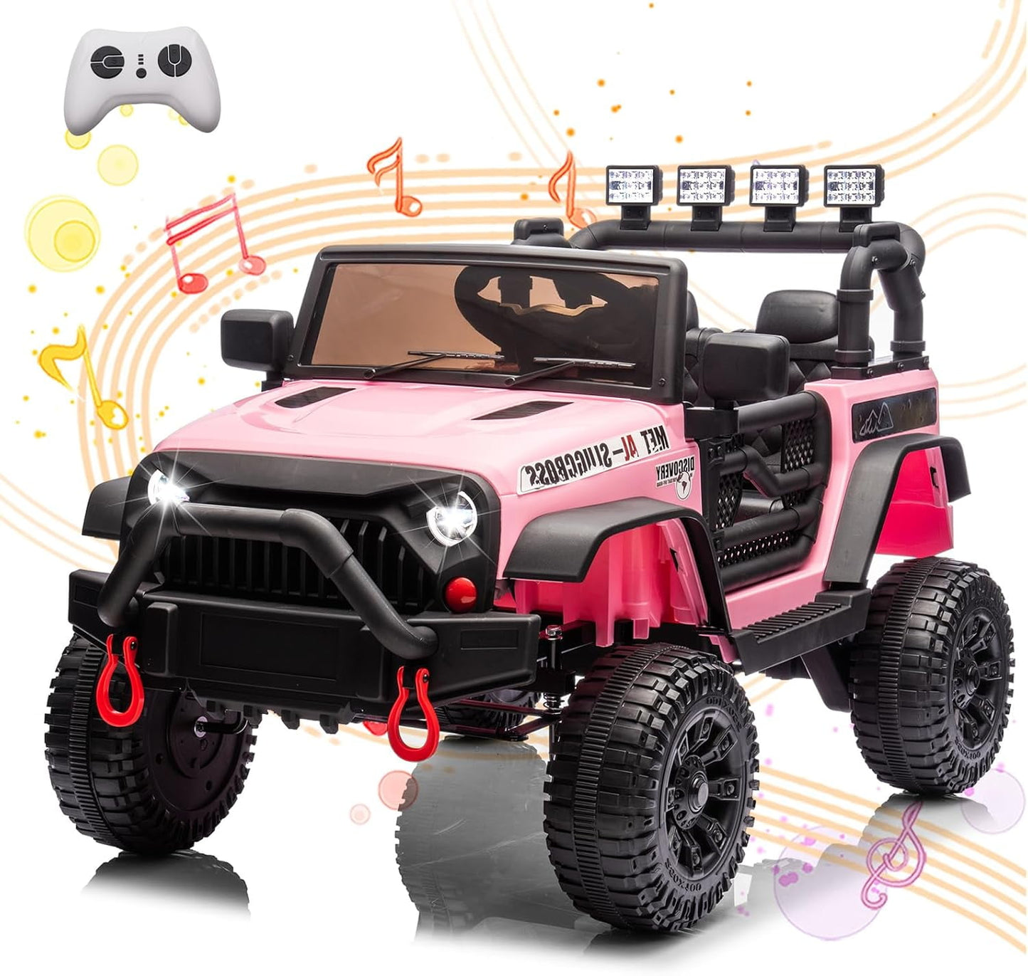 POWANLI 24V Kids Ride on Toy Jeep with Parent Remote, Electric Truck Car for Kid w/ 2*200W Moter, 3 Speeds, LED Lights, Multifunctional Dashboard, Bluetooth Music, USB, Toy Gift for Boy Girl(Pink)