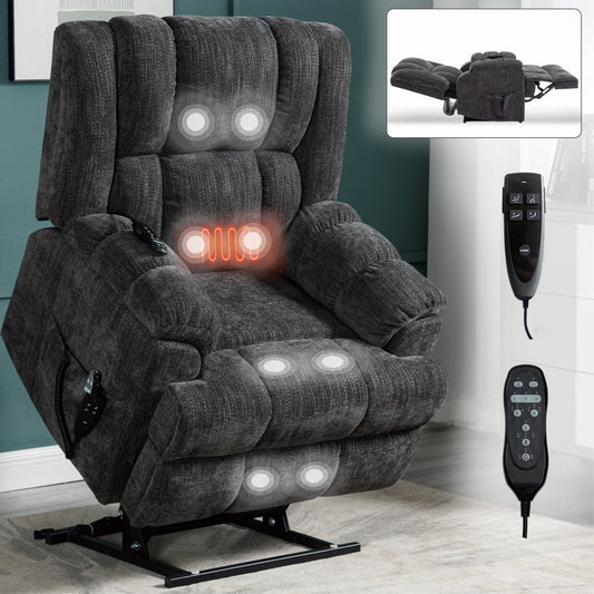 GAKMCIL Large Dual Motor Power Lift Chair Recliner for Elderly with Massage and Heating, 3 massage modes, 8 vibrating nodes (back, lumbar, thighs, legs), 15/30/60 minute timing function, Gift (Grey)