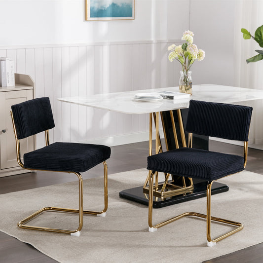 GAKMCIL Modern Corduroy Upholstered Dining Chairs, Armless Kitchen Side Chairs with Channel Tufting, Gold Metal Frame, Weight Capacity 300lbs for Dining Room, Kitchen, Bedroom, Office (Black)