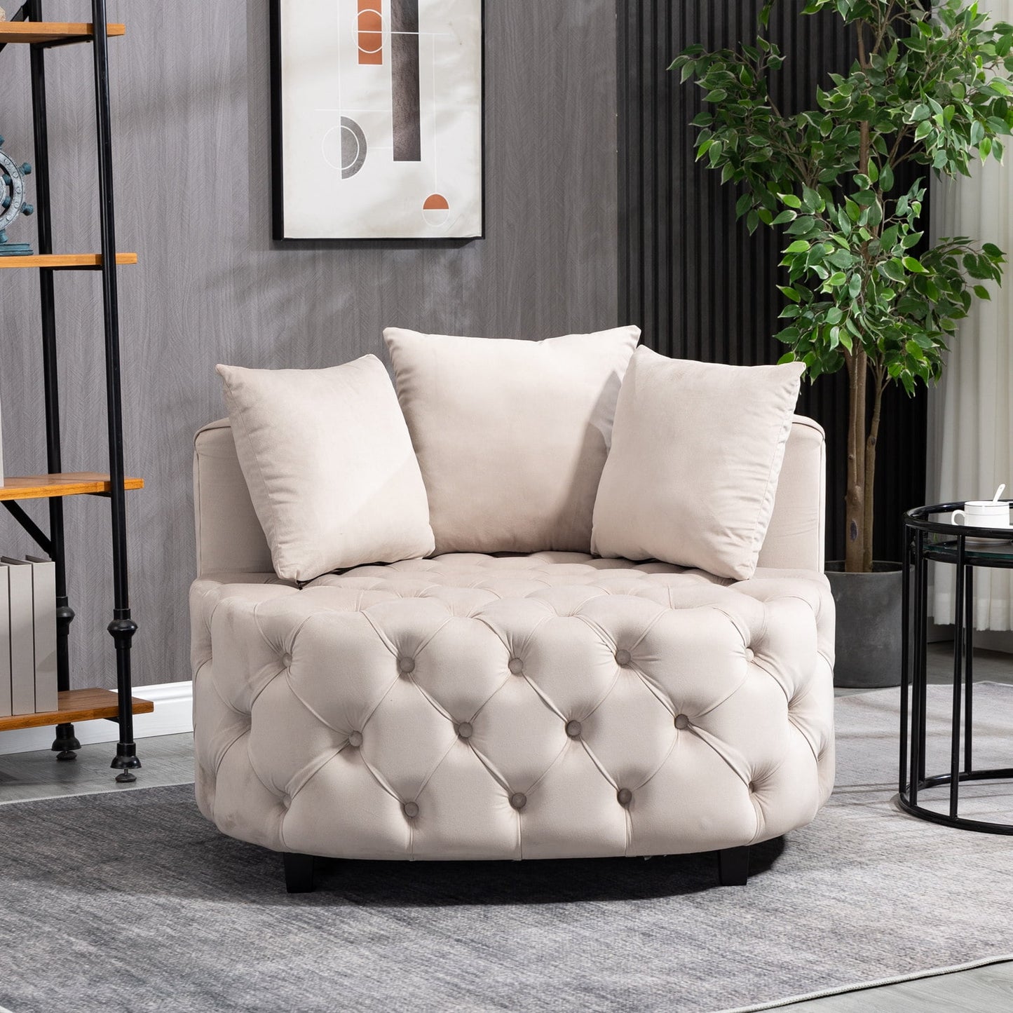 GAKMCIL Mid Century Modern Upholstered Accent Chair,Classical Barrel Chair,Retro Leisure Velvet Single Comfortable Sofa for Living room/Bedroom Leisure Sofa Chair(khaki) (36.60"L * 40.60"W * 33.10"H)