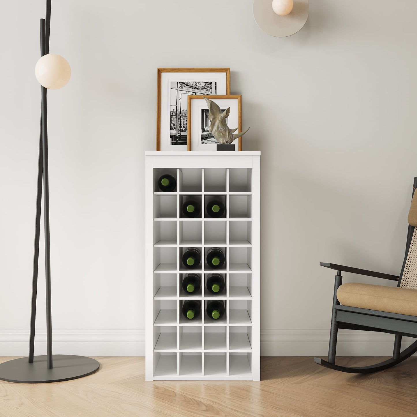 GAKMCIL Stackable Modular Wine Cabinets, Wine Bar Cabinet – 32-Bottle Capacity for Home or Bar – Durable Wooden Structure with Melamine Finish (White) (17.80 L * 15.95"W * 35.43"H)