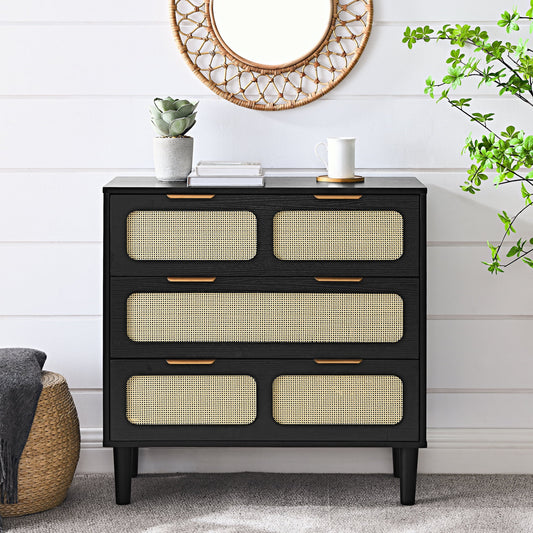 GAKMCIL 3 drawer Rattan Dresser Cabinet,Modern Drawer Dresser with Metal Handles,Farmhouse Wooden Storage Chest of Drawers for Room, Living Room, Hallway, Entrance, Office