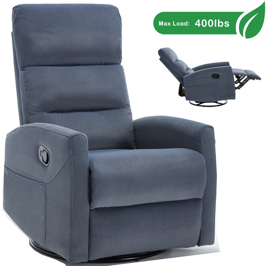 GAKMCIL 360 degree Swivel Manual Recliner Rocking Chair in Fabric with Rocker and Side Pocke, Maximum inclination 155 degrees, Max load 400lb for Living Room, Bedroom, Home Theater, Gift (Blue Gray)