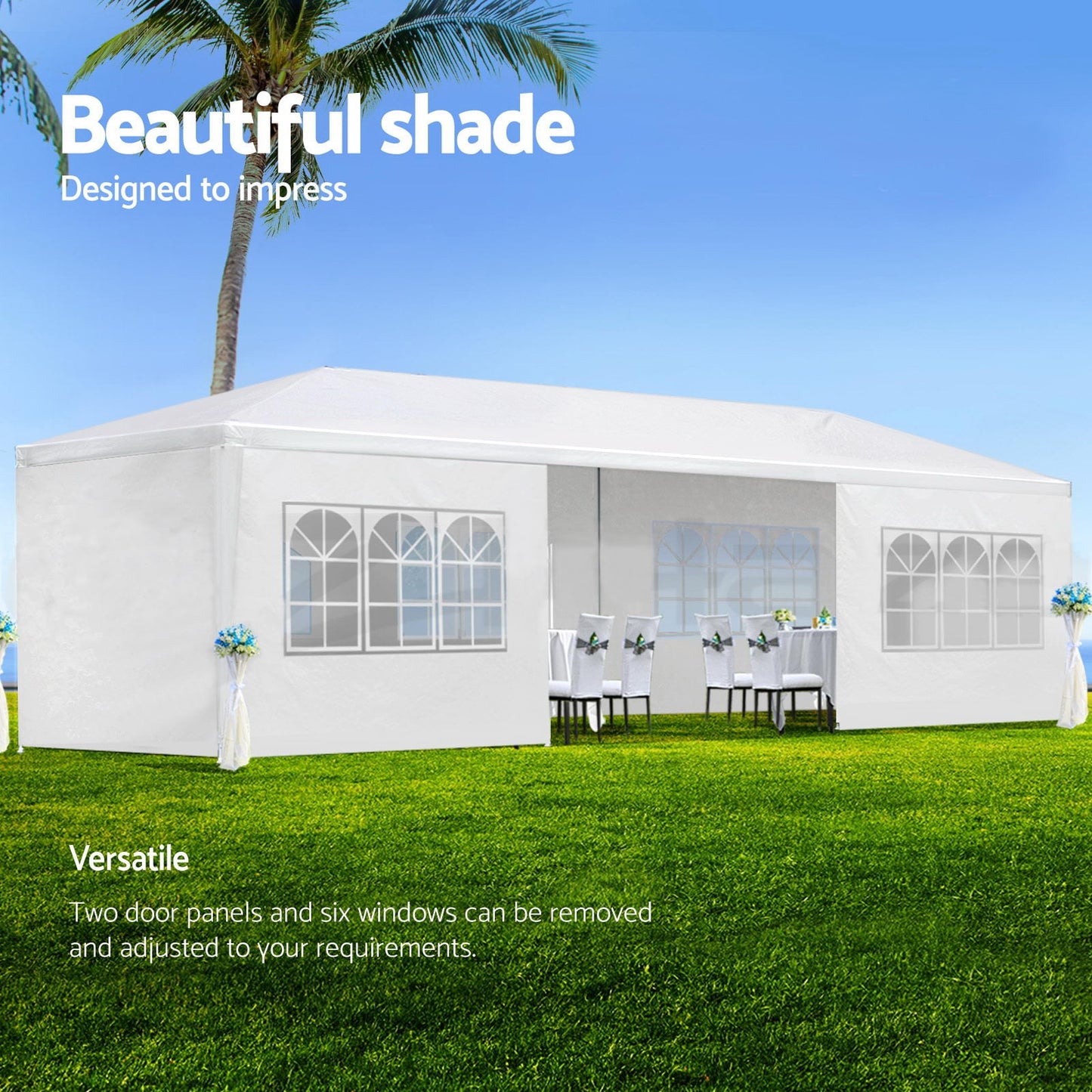 POWANLI 10x30' Wedding Party Canopy Tent Outdoor Gazebo with 8 Removable Sidewalls