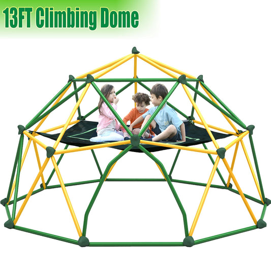 POWANLI 3-in-1 Jungle Gym,156" Dome Climber with Hammock, for Kids Outdoor Play Equipment, Supports up to 1000lbs Jungle Gym, Anti-Rust, Easy Assembly, Blue+Yellow