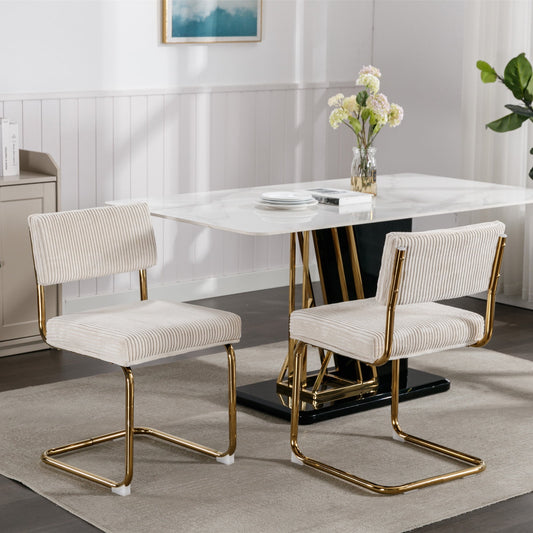 GAKMCIL Modern Corduroy Upholstered Dining Chairs, Armless Kitchen Side Chairs with Channel Tufting, Gold Metal Frame, Weight Capacity 300lbs for Dining Room, Kitchen, Bedroom, Office (Beige)