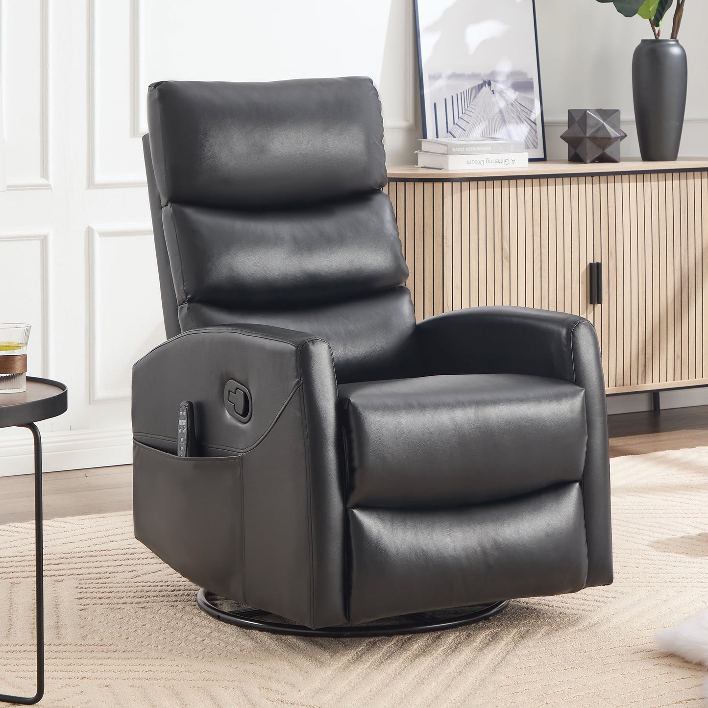 GAKMCIL Manual Recliner Rocking Chair with Massage and Heating, 3 massage modes, 8 vibrating nodes (back, lumbar, thighs, legs), 15/30/60 minute timing function, Max load 400lb, Gift (Black)