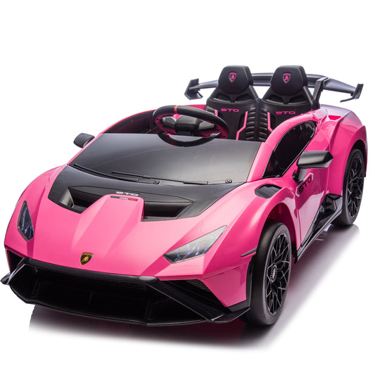 POVANLI Lamborghini Huracan Sto 24V Kids Electric Ride on Drift Car W/Parents Control,Slow Star,2 Speeds,Power Display,Foam Wheels,360° Spin,LED Lights,MP3,USB,Bluetooth for Children Aged 3-8(Pink)