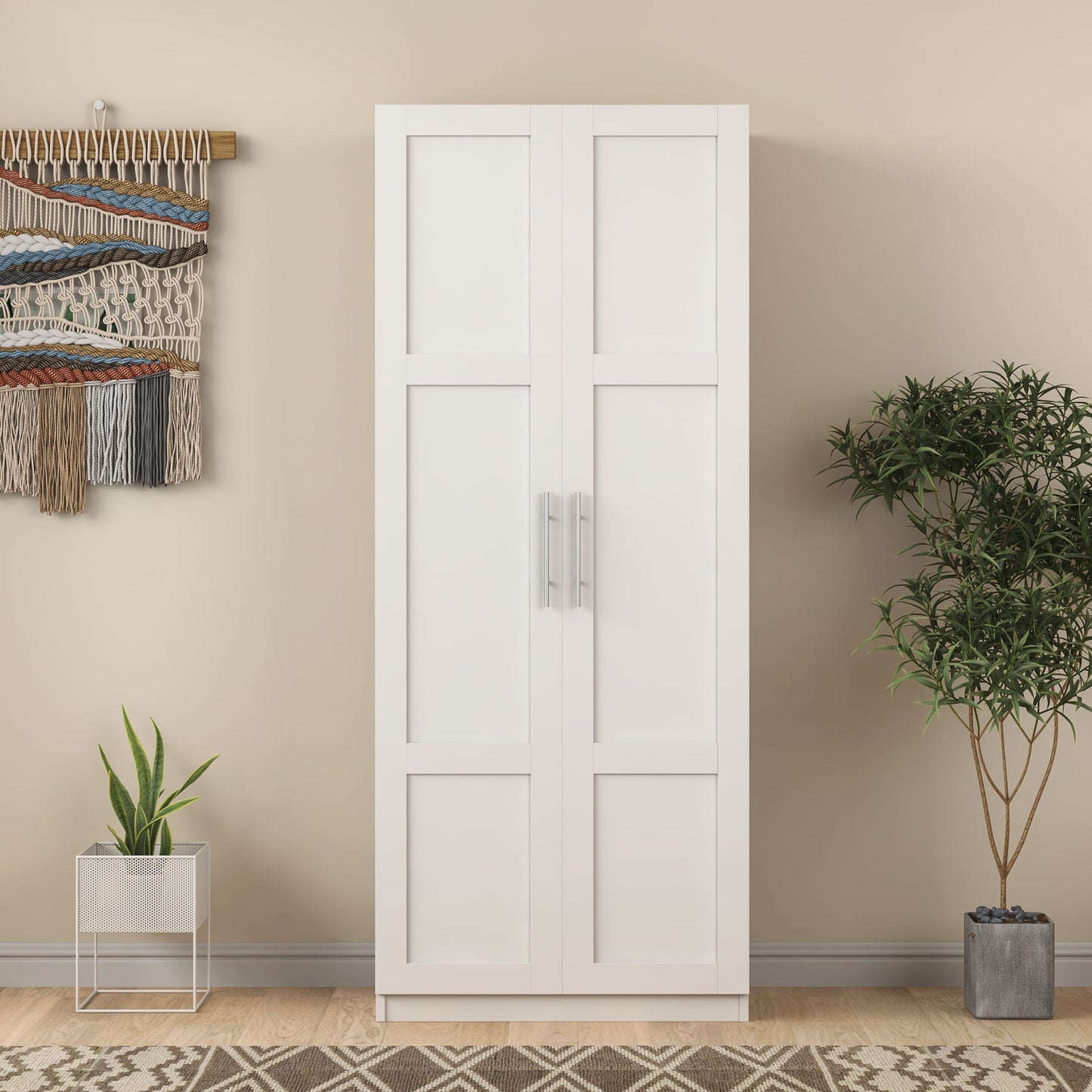 GAKMCIL 70.8" High Armoires/Wardrobe, Bedroom Cabinet, Bathroom Cabinet, Kitchen Pantry Cupboard Cabinet with 2 Doors, 3 partitions to Separate & 4 Storage Spaces (29.53"L x 15.75"W x 70.87"H)(White)