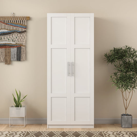 GAKMCIL 70.8" High Armoires/Wardrobe, Bedroom Cabinet, Bathroom Cabinet, Kitchen Pantry Cupboard Cabinet with 2 Doors, 3 partitions to Separate & 4 Storage Spaces (29.53"L x 15.75"W x 70.87"H)(White)
