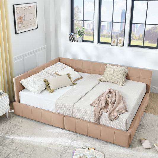 GAKMCIL Queen Size Upholstered Tufted Bed Frame,Sofa Velvet Bed Frame with Comfortable Backrest and Armrests,Daybed for Bedroom, Living Room Pink(85.5''*64.5''*29.5'')