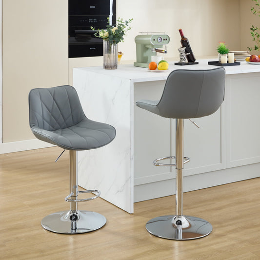 GAKMCIL PU Upholstered Swivel Barstools, Counter Height Bar Chairs with 24.2-32.5in Seat Adjustment, Silver Chrome 17.7in Base, Line Stitch, 300lb Load for Home Pub, Kitchen Island (Set of 2, Gray)