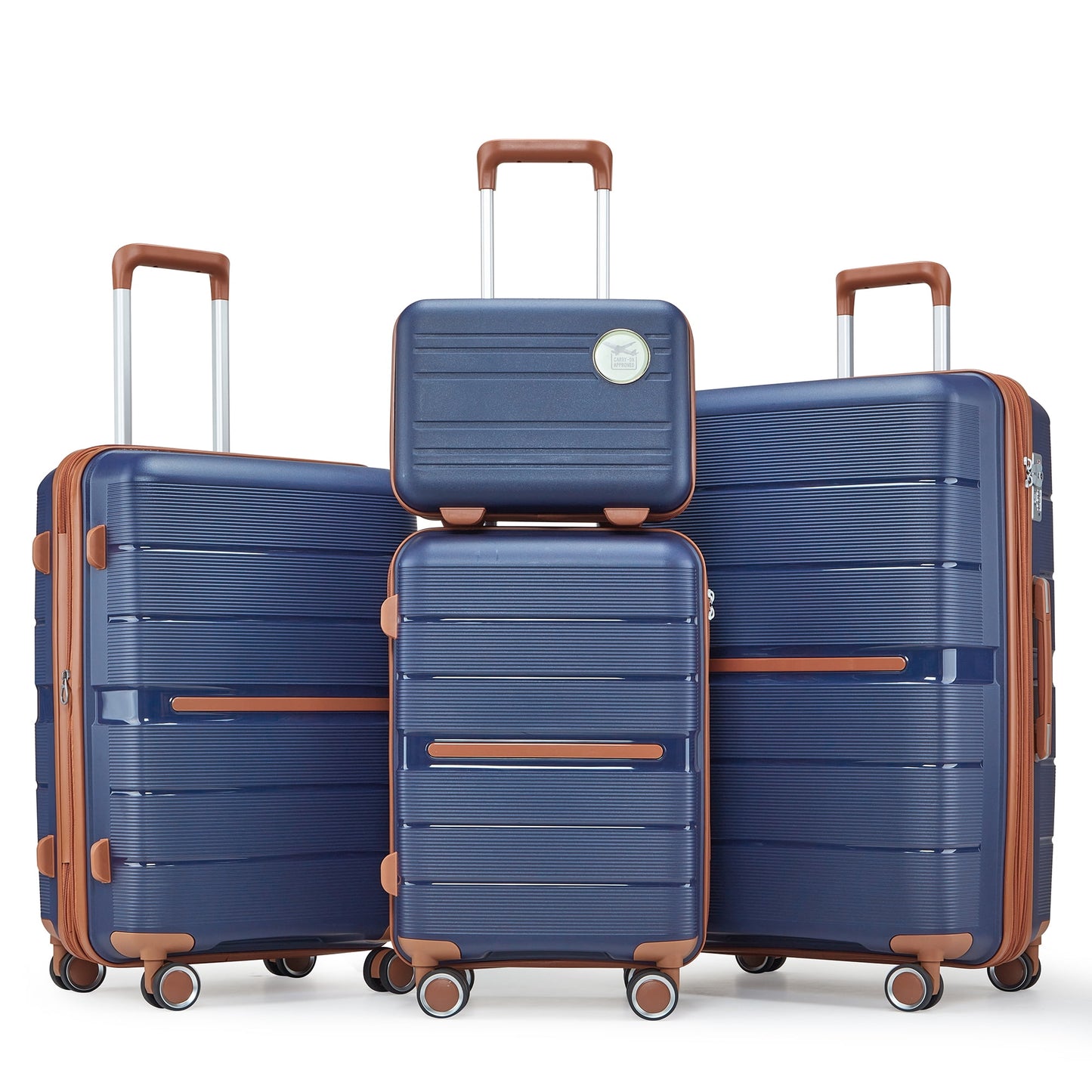 POWANLI 4 Piece Luggage Sets(14"20"24"28"）, PP Hardside Lightweight & Durable suitcase, Expandable, TSA Lock, Spinner Wheels, Airline Approved,(Blue)