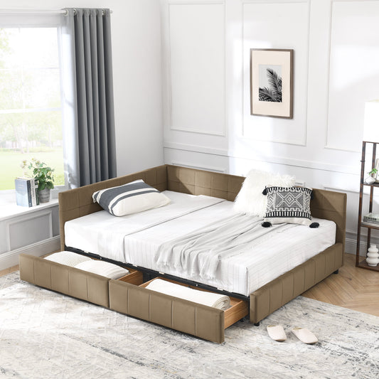 GAKMCIL Full Size Upholstered Tufted Bed Frame,Sofa Velvet Bed Frame with Comfortable Backrest and Armrests,Daybed for Bedroom, Living Room Brown(80.5''*59''*29.5'')