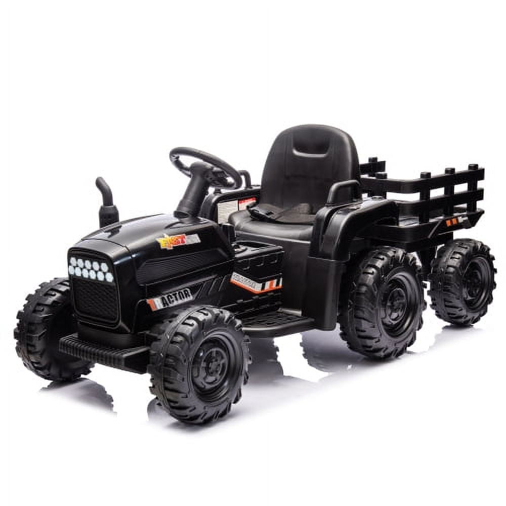 POWANLI 24V Ride on Tractor with Trailer,200w*2 motor Electric Tractor Toy with Remote Control,Electric car with 3 speed adjustable,USB,MP3,Bluetooth, LED light, safety belt for 3-6 girls,boys Black