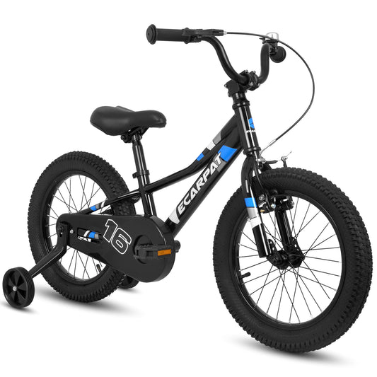 POWANLI 16“ Kids Bike With Removable Training Wheels And Adjustable Seat Post for Boys Girls Ages 4-8 Years Black Color