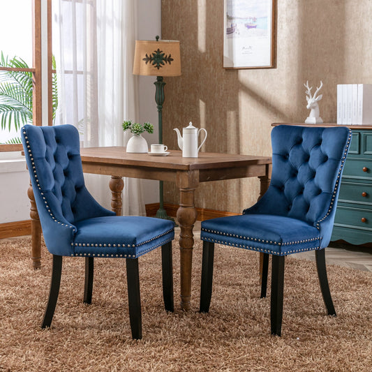 POWANLI Velvet Dining Chairs Set of 2,Upholstered Dining Chairs with Wood Legs Nailhead Trim,High-end Tufted Solid Wood Contemporary Dining Table Set for Living Room,Bedroom, Kitchen Blue