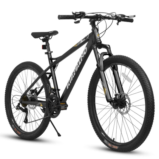 POWANLI 26" Mountain Bike for Adults,21-Speed Outdoor Bike with High-Carbon Steel Frame Bike,Dual Disc Brake Mountain Bicycle Adults ages 14+, Gift(Black+ Gray)