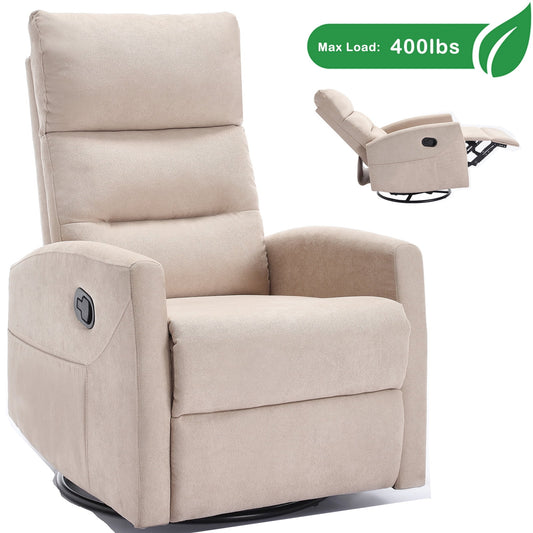 GAKMCIL 360 degree Swivel Manual Recliner Rocking Chair in Fabric with Rocker and Side Pocke, Maximum inclination 155 degrees, Max load 400lb for Living Room, Bedroom, Home Theater, Gift (Beige)