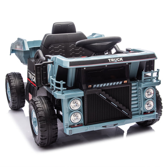 POVANLI 12V Kids Ride on Electric Toy Dump Truck W/Parents Control, Slow Start, Power Display, Electric Dump Bed and Extra Shovel, Speed Adjustment, MP3, Bluetooth, USB for 3-5 Children Gift (Blue)