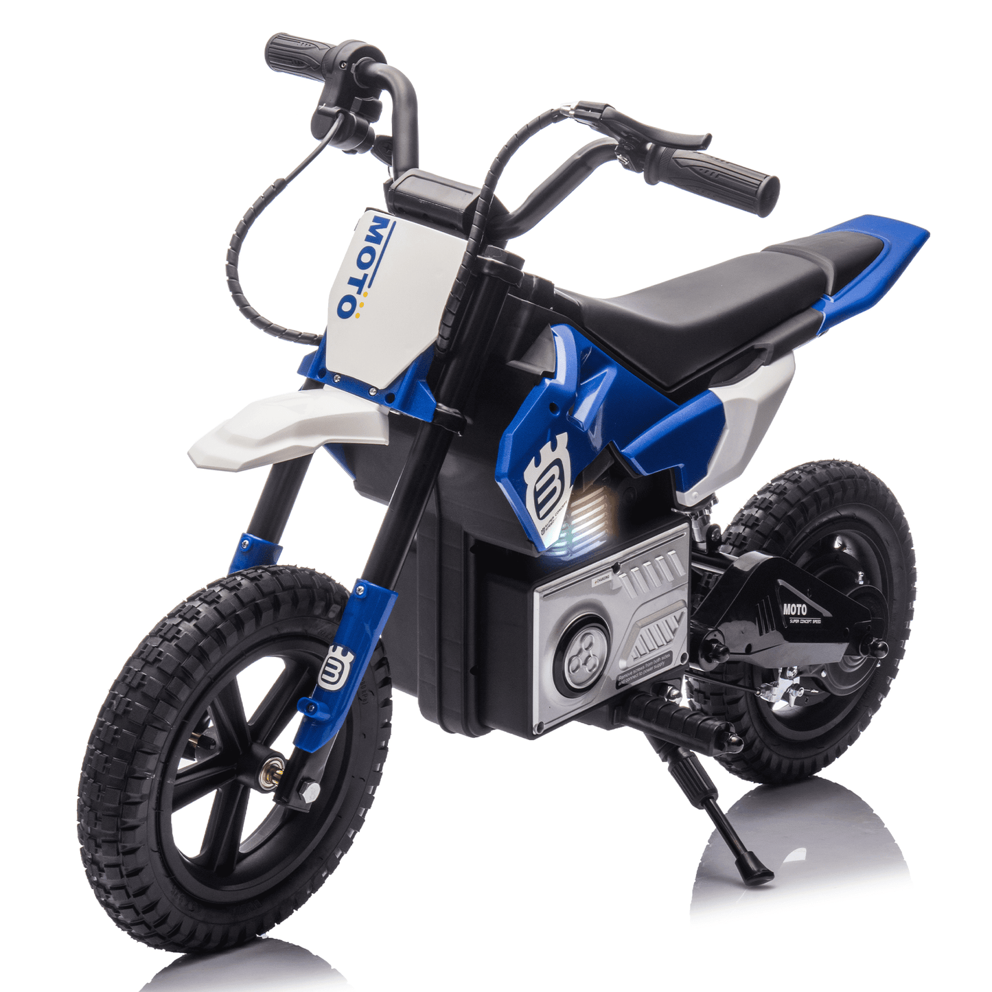 POVANLI 24V Kids Ride On Electric Toy Motocross Motorcycle,200W High Speed Hub Motor,shock absorber,Slow Start,Adjustable speed,LED breath lamp,Bluetooth,Music,Horn for children Aged 5-15(Blue)