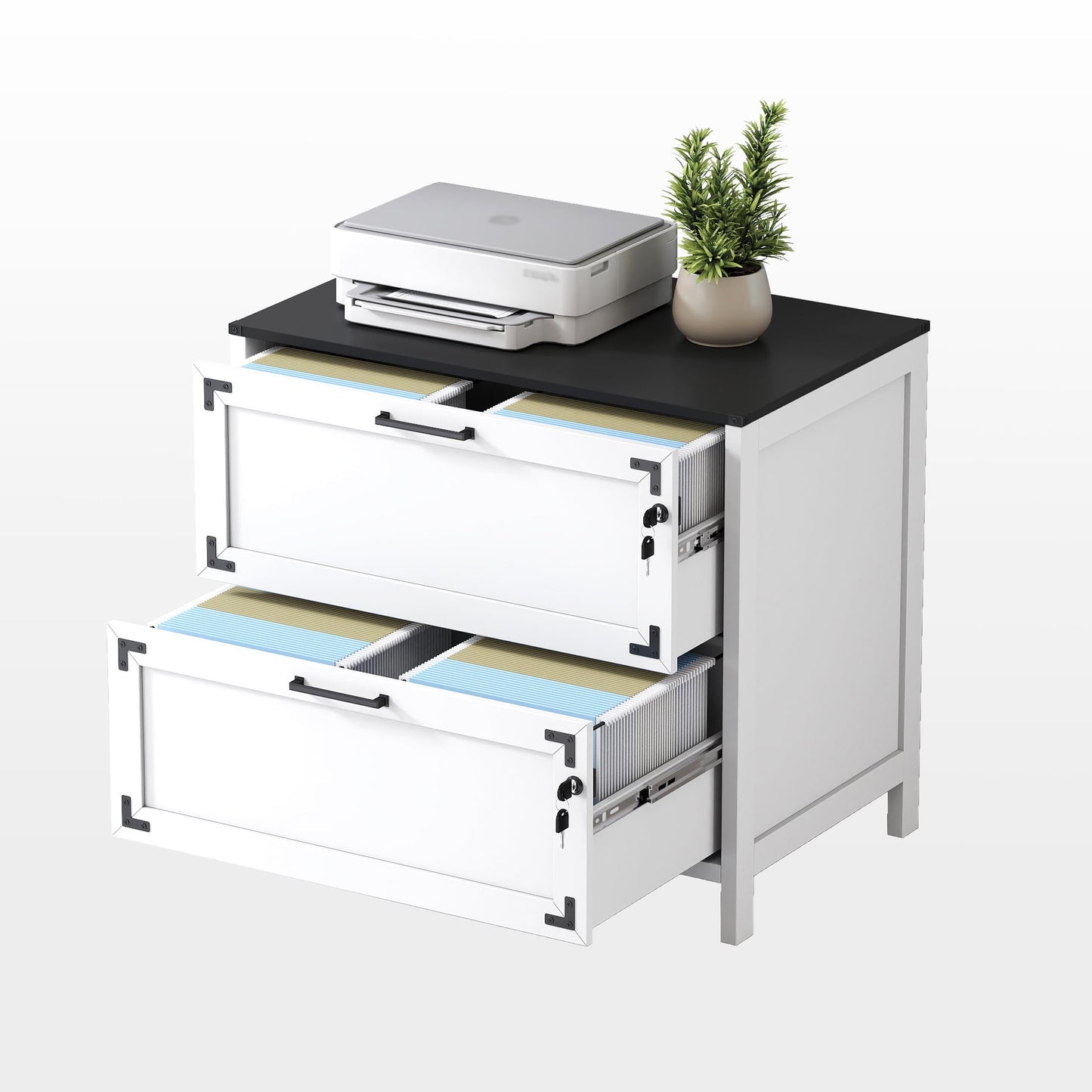 GAKMCIL Rustic 2-Drawer Filing Cabinet with Locks and Keys, Stylish Design, Farmhouse Wood Lateral File Cabinet, Durable Construction for Home Office (White) (31.5L*20"W*28.98"H)