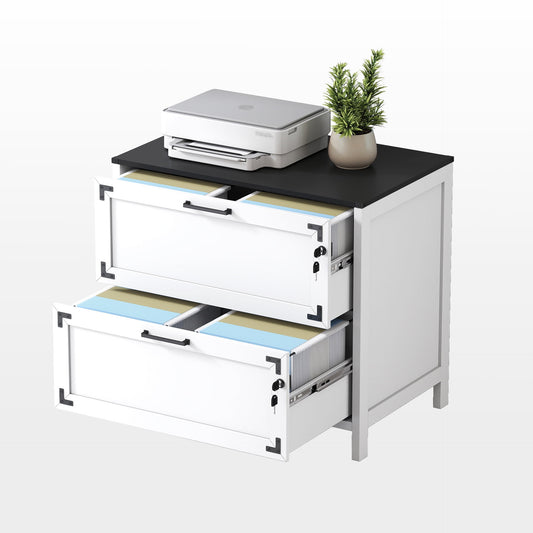 GAKMCIL Rustic 2-Drawer Filing Cabinet with Locks and Keys, Stylish Design, Farmhouse Wood Lateral File Cabinet, Durable Construction for Home Office (White) (31.5L*20"W*28.98"H)