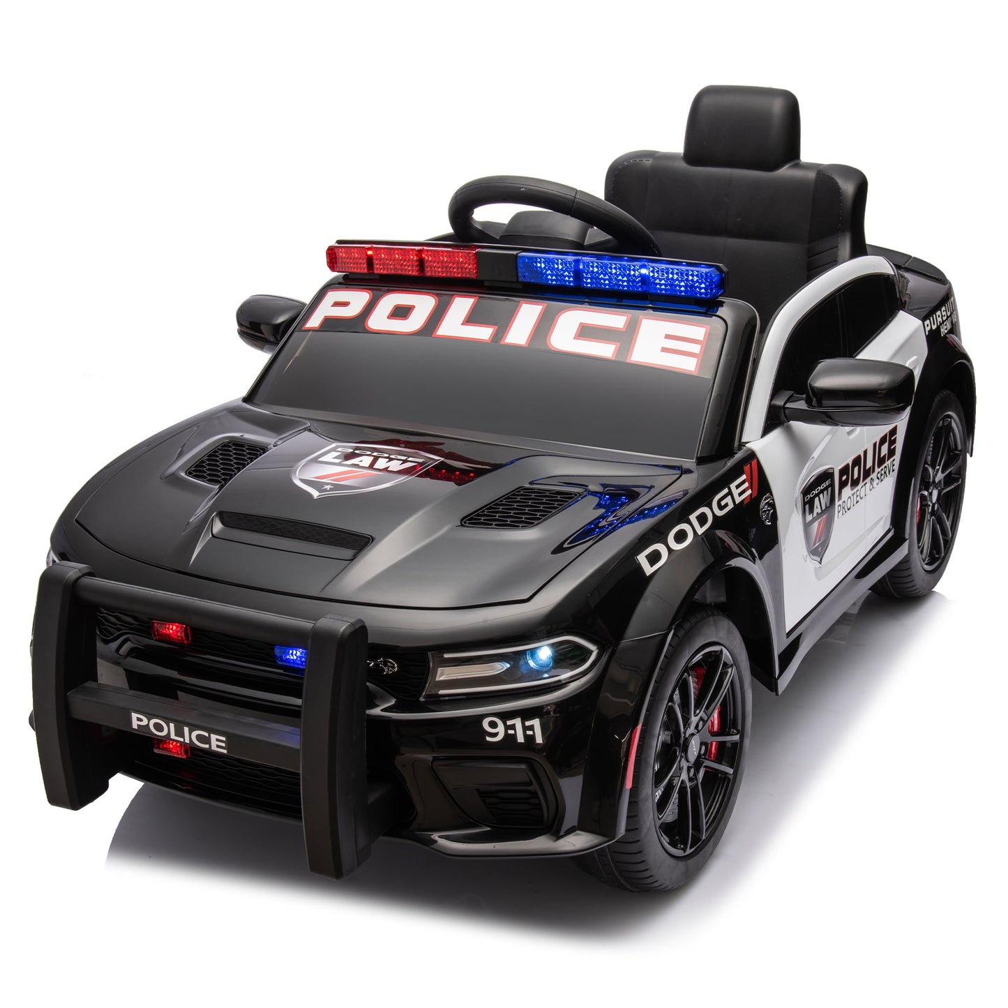 POVANLI Dodge Charger 12V Kids Ride on Electric Police Car W/Parents Remote Control,Slow Start,3 Speeds,Power display,Anti-Collision Bar,Alarm Light,USB,MP3,Bluetooth for Children Ages 2-6(Black)