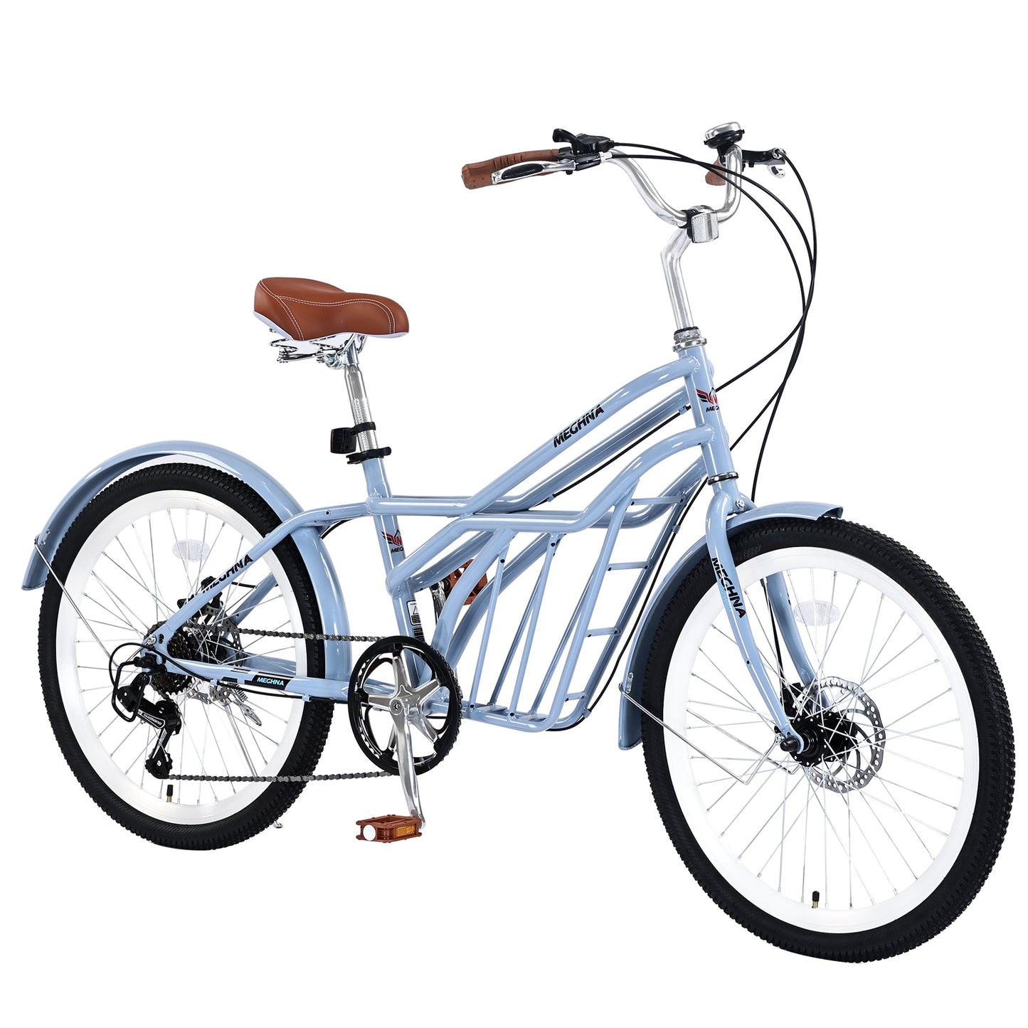 24 inch Bicycle for 10+yr or 5'0"-5'7" Adult with Cargo Space(small pets, items), 6-Speed Gears, Disc Brakes & Durable Lightweight Steel Frame, City Commuter Bike, 85% assembled for Gift (Blue)