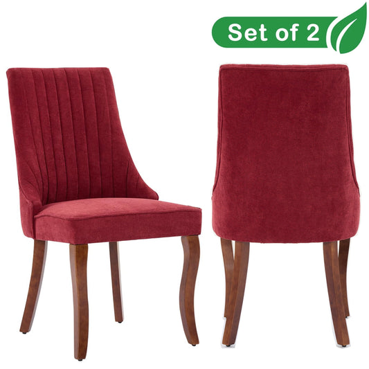 GAKMCIL Fabric Dining Chairs (Set of 2), Channel Tufted Kitchen Dinner Chair Comfy Fabric Upholstered Accent Chair for Dining Room with Solid Wood Legs, Weight Capacity:300lb (Wine Red)