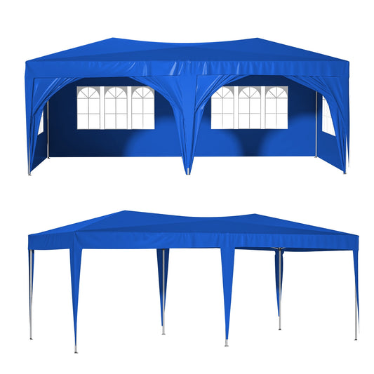 POWANLI 10'x 20'EZ Pop Up Canopy Outdoor Portable Party Folding Tent Gazebo with 6 Sidewalls,Ez Pop Up Outdoor Canopy for Parties with 3 Adjustable Heights,Carry Bag,6 Sand Bags Blue