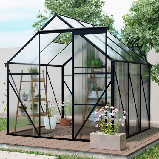Aurlrtil 6'X6' Polycarbonate Greenhouse, Aluminum Heavy Duty Walk-in Greenhouses for Backyard, Black