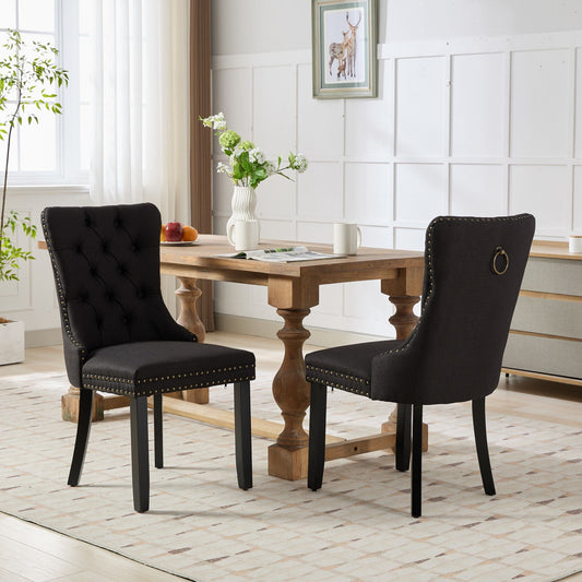 GAKMCIL Fabric Dining Chair (Set of 2), Comfy Tufted Fabric Upholstered Dining Chair with Nailhead Trim, Solid Wood Legs, Weight Capacity 300lb for Dining Room and Kitchen (Black)