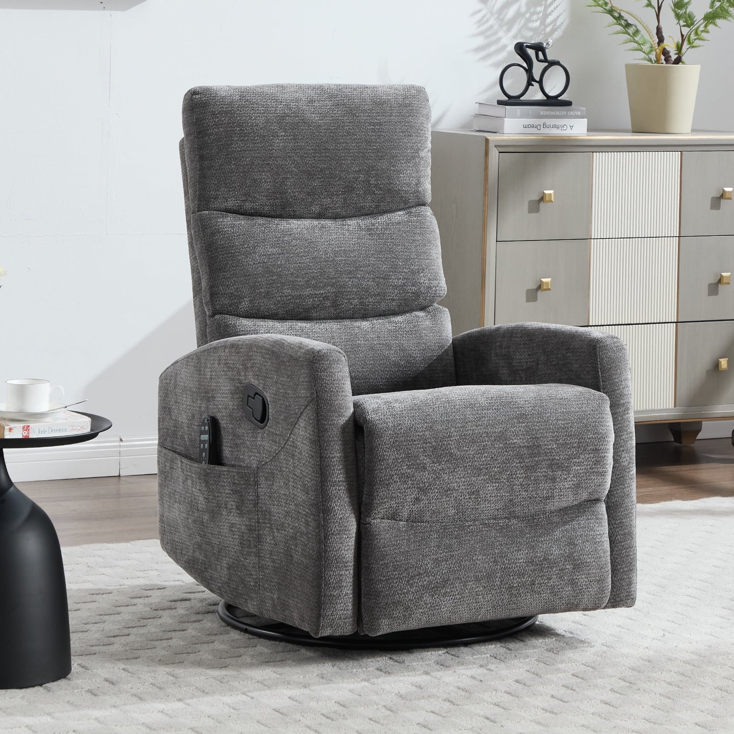 GAKMCIL Manual Recliner Rocking Chair with Massage and Heating, 3 massage modes, 8 vibrating nodes (back, lumbar, thighs, legs), 15/30/60 minute timing function, Max load 400lb, Gift (Dark Gray)