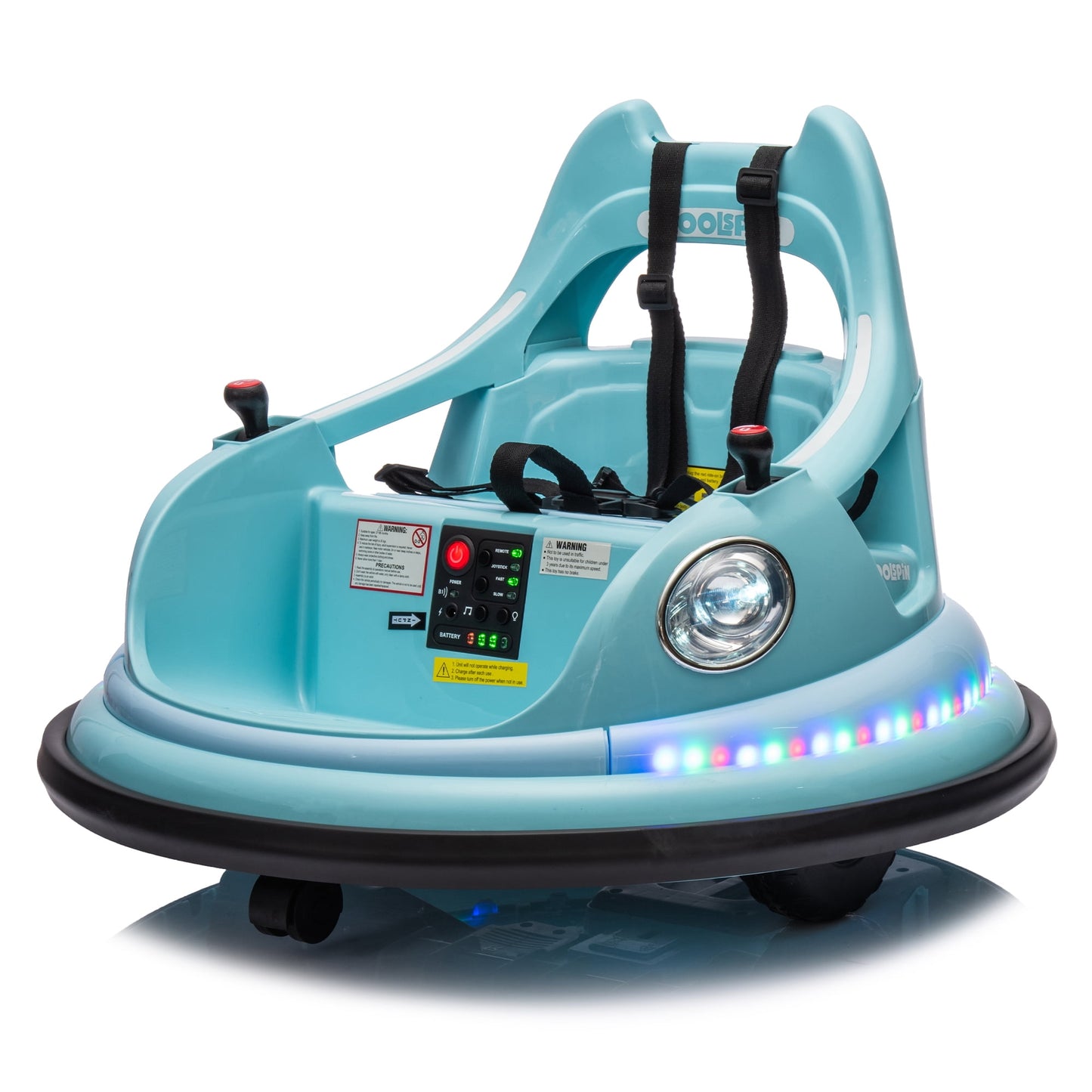 CAMSCH 12V Ride on Electric Bumper Car for Kids W/Remote Control,Slow Start,2WD,Power Display,360° Spin,Anti-Collision Padding,Five-Point Safety Belt,MP3,Bluetooth,LED Lights,for Yr 2-5,Gift(Blue)