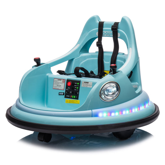 CAMSCH 12V Ride on Electric Bumper Car for Kids W/Remote Control,Slow Start,2WD,Power Display,360° Spin,Anti-Collision Padding,Five-Point Safety Belt,MP3,Bluetooth,LED Lights,for Yr 2-5,Gift(Blue)