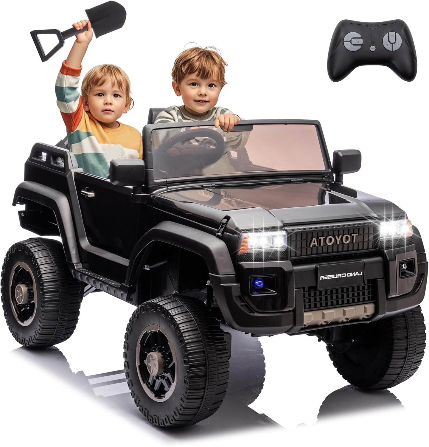 POWANLI Toyota LC250 2 Seater 24V Ride on Toys for Big Kids with Parent Remote, 4WD, 220W Motors Kids Ride on Car, Shovel, Adjustable Speed, Bluetooth & Music - Ages 3+, Licensed Toyota,Black