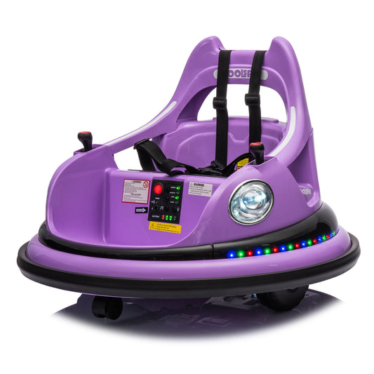CAMSCH 12V Ride on Electric Bumper Car for Kids W/Remote Control,Slow Start,2WD,Power Display,360° Spin,Anti-Collision Padding,Five-Point Safety Belt,MP3,Bluetooth,LED Lights,for Yr 2-5,Gift（Purple)