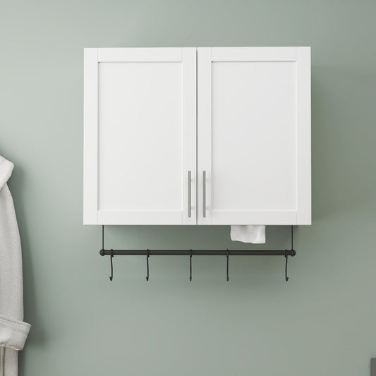GAKMCIL Bathroom Wall Cabinet, Two DoorStorage Cabinet with Adjustable Shelf, Towel Bar, 5 Hooks, Over The Toilet Storage Cabinet, Load capacity: 100 kg (31.5"*11.81"*29.92") White