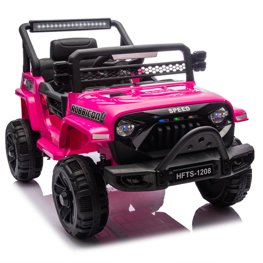 POVANLI 12V Kids Ride On Electric Truck Car W/Parents Control,2WD,Early education function,Adjustable volume,USB,MP3,Bluetooth,Microphone jack,Power display,LED lights for kids aged 1-4(Pink)