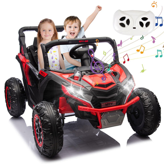 POWANLI 24V Electric Toy Car with UTV W/Parents Remote Control,2 Seater Kids Ride on Toys Truck with 4 wheels, USB, MP3, Bluetooth, LED Lights, Horn for Girls Boys Kids 3-8, Red