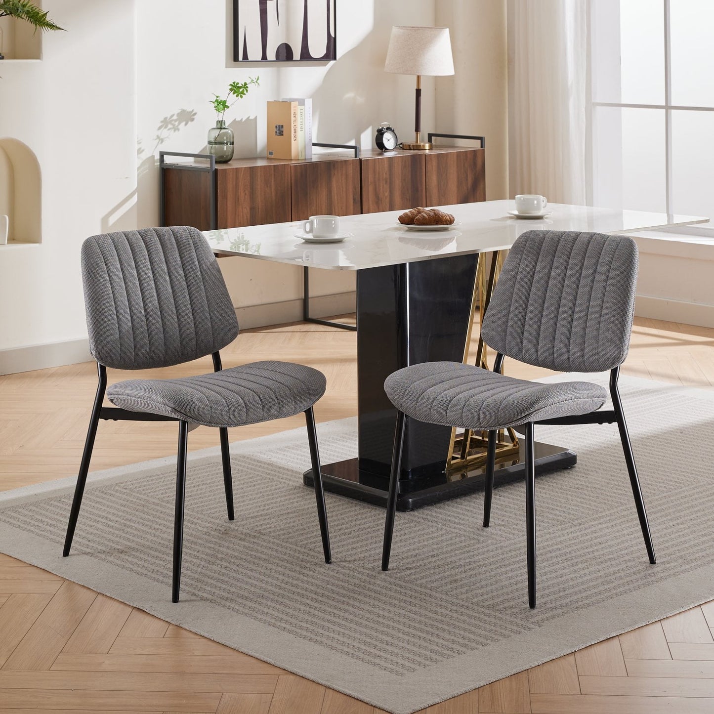 GAKMCIL Modern Linen Upholstered Dining Chairs (Set of 2) with Bentwood Back and Metal Legs, Weight Capacity 300lb Load for Dining Room, Kitchen and Living Room (Gray)