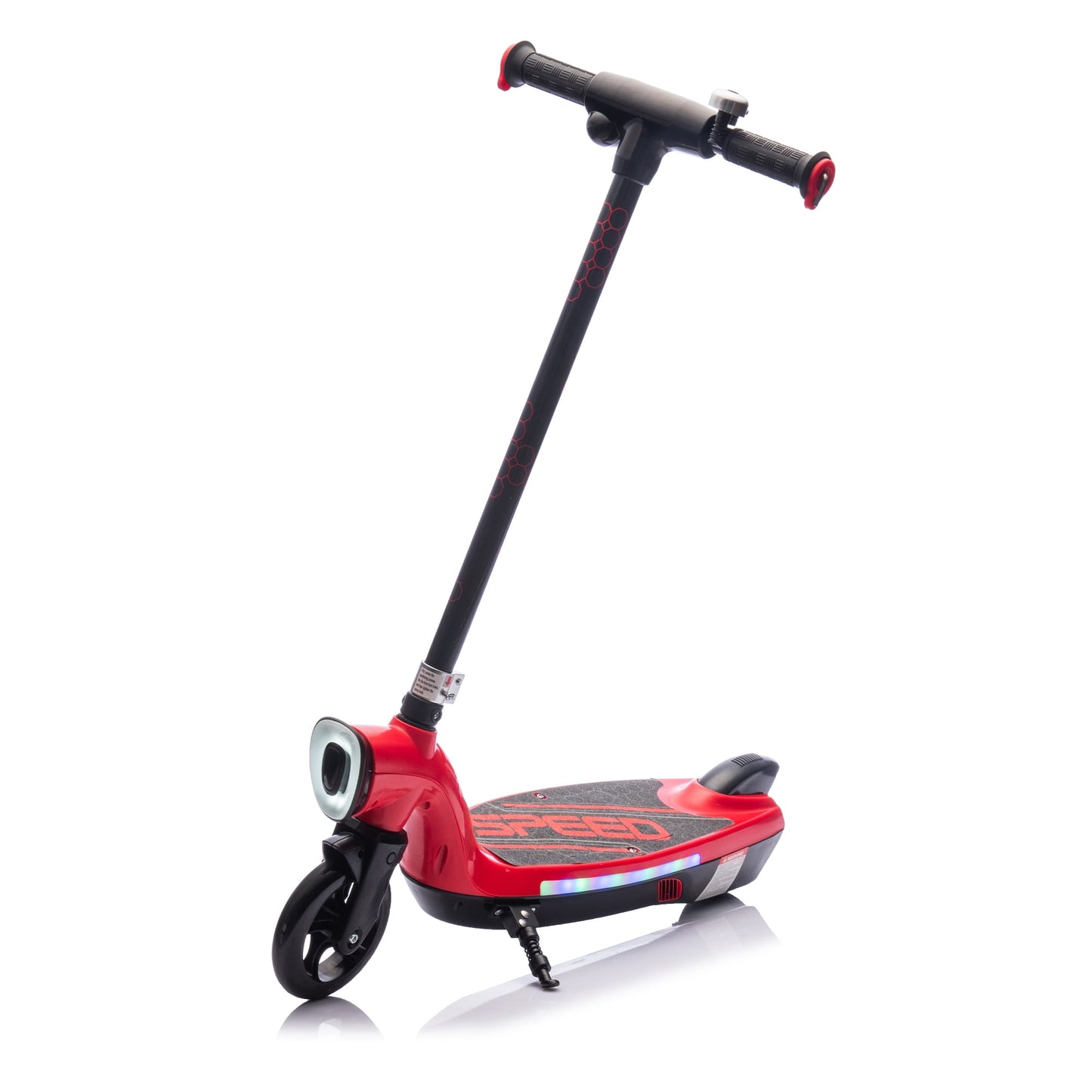 POVANLI 12V Kids Ride on Electric Scooter with Kickstand,Scooter Bell,Rear Brake,Wider Pedal,Non-Slip Handle,Colorful LED Lights,5.59-7 MPH,110.23LBS Capacity for Children Aged 6-12,Gift(Red)