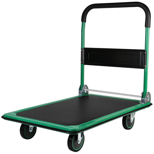 POWANLI Foldable Platform Truck, Push Dolly 660 LBS Weight Capacity, 360 Rolling, Folding Hand Truck for Luggage, Travel, Office, House (Green & Black) (35.4" x 24" x 34.6")