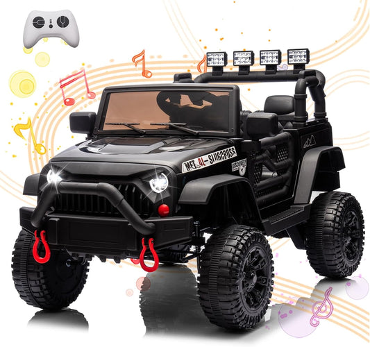 POWANLI 24V Kids Ride on Toy Jeep with Parent Remote, Electric Truck Car for Kid w/ 2*200W Moter, 3 Speeds, LED Lights, Multifunctional Dashboard, Bluetooth Music, USB, Toy Gift for Boy Girl(Black)